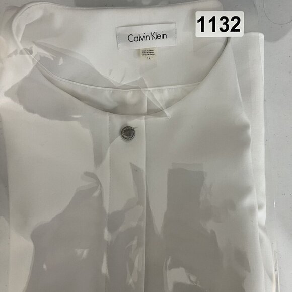 Calvin Klein NEW Women 14 White Collarless Zip Front Long Blazer Jacket Timeless - Picture 16 of 16